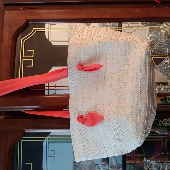 NWOT Straw tote bag with orange cloth straps - Picture 3 of 6